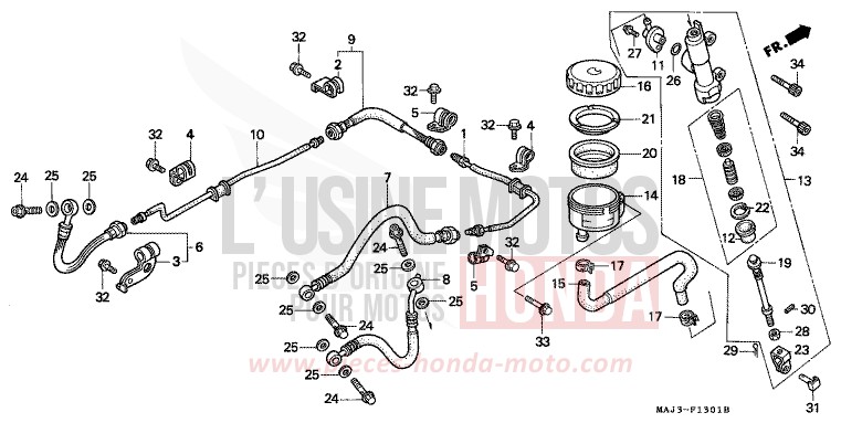 RR. BRAKE MASTER CYLINDER (ST1100AS) for Pan-European ABS CANDY TROPICAL NIGHT PURPLE-U (RP103D) from 1995